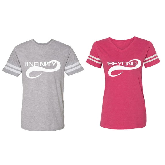 To Infinity And Beyond Matching Couple Cotton Jerseys (Men Heather / Women Pink) (Men XL / Women XL)