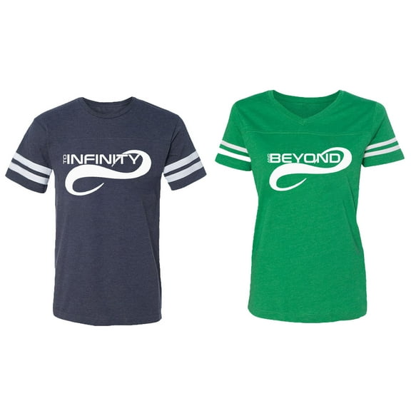 To Infinity And Beyond Matching Couple Cotton Jerseys (Men Navy / Women Green) (Men S / Women XL)