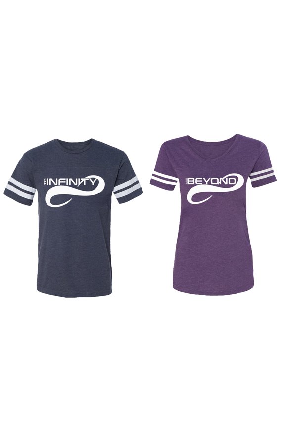 To Infinity And Beyond Matching Couple Cotton Jerseys (Men Navy / Women Purple) (Men XL / Women XL)