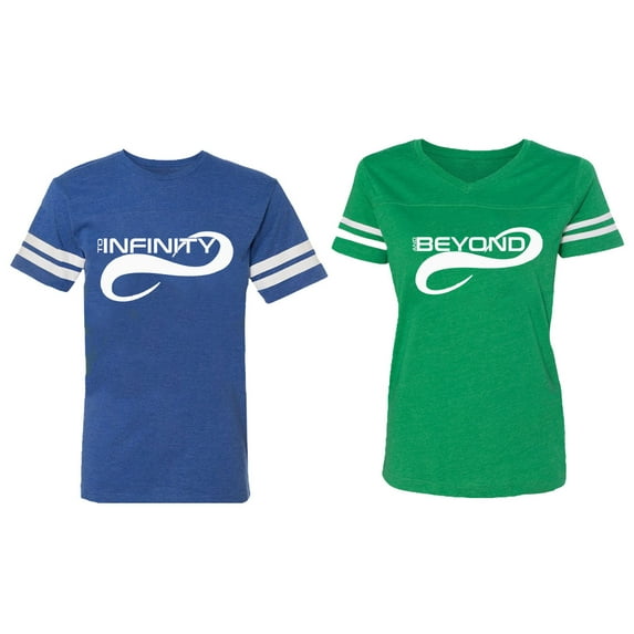 To Infinity And Beyond Matching Couple Cotton Jerseys (Men Royal / Women Green) (Men M / Women L)