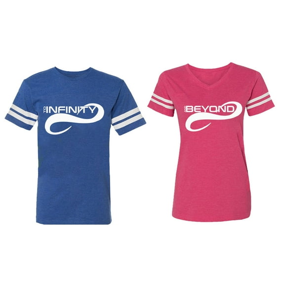 To Infinity And Beyond Matching Couple Cotton Jerseys (Men Royal / Women Pink) (Men M / Women L)