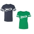 thumbnail image 1 of To Infinity And Beyond Unisex Couple Matching Cotton Jersey style T-Shirt Contrasting stripes on sleeves (Men Navy / Women Green) (Men XL / Women XL), 1 of 3