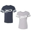 thumbnail image 1 of To Infinity And Beyond Unisex Couple Matching Cotton Jersey style T-Shirt Contrasting stripes on sleeves (Men Navy / Women Heather) (Men M / Women M), 1 of 3