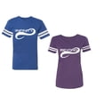 thumbnail image 1 of To Infinity And Beyond Unisex Couple Matching Cotton Jersey style T-Shirt Contrasting stripes on sleeves (Men Royal / Women Purple) (Men S / Women S), 1 of 3