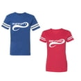 thumbnail image 1 of To Infinity And Beyond Unisex Couple Matching Cotton Jersey style T-Shirt Contrasting stripes on sleeves (Men Royal / Women Red) (Men M / Women L), 1 of 3