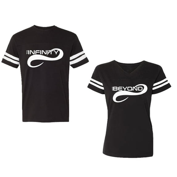 To Infinity And Beyond Unisex Couple Matching Cotton Jersey style T-Shirt Contrasting stripes on sleeves (Men Black / Women Black) (Men XXL / Women S)