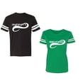 thumbnail image 1 of To Infinity And Beyond Unisex Couple Matching Cotton Jersey style T-Shirt Contrasting stripes on sleeves (Men Black / Women Green) (Men XXL / Women S), 1 of 3