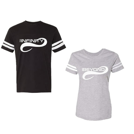 To Infinity And Beyond Unisex Couple Matching Cotton Jersey style T-Shirt Contrasting stripes on sleeves (Men Black / Women Heather) (Men M / Women S)