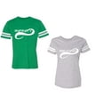 thumbnail image 1 of To Infinity And Beyond Unisex Couple Matching Cotton Jersey style T-Shirt Contrasting stripes on sleeves (Men Green / Women Heather) (Men M / Women L), 1 of 3