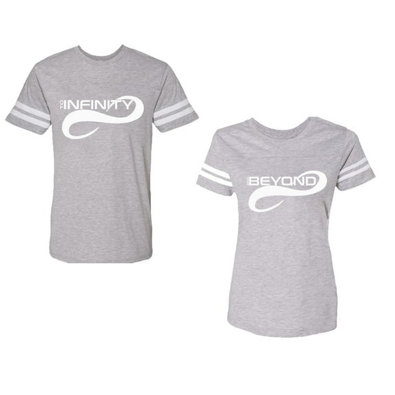 To Infinity And Beyond Unisex Couple Matching Cotton Jersey style T-Shirt Contrasting stripes on sleeves (Men Heather / Women Heather) (Men XXL / Women L)