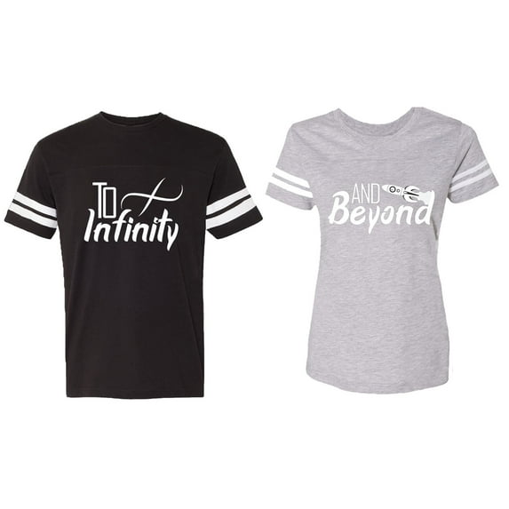 To Infinity & Beyond Matching Couple Cotton Jerseys (Men Black / Women Heather) (Men L / Women XXL)
