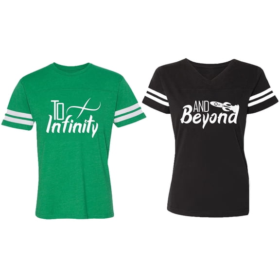 To Infinity & Beyond Matching Couple Cotton Jerseys (Men Green / Women Black) (Men S / Women L)
