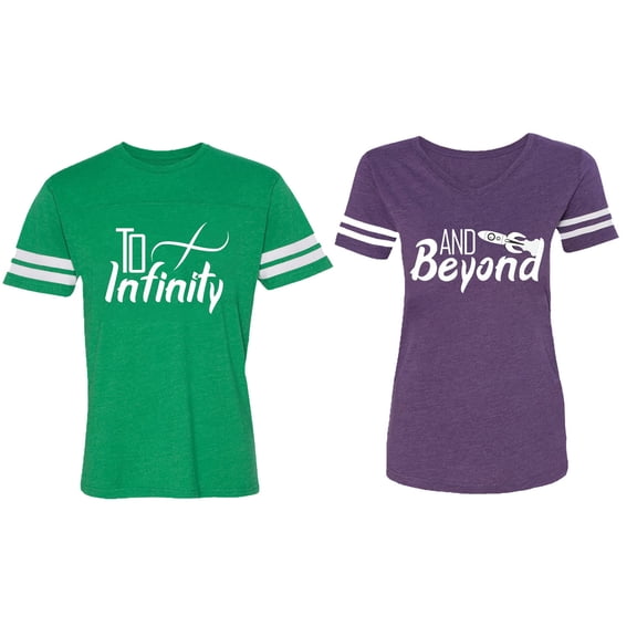 To Infinity & Beyond Matching Couple Cotton Jerseys (Men Green / Women Purple) (Men XXL / Women M)