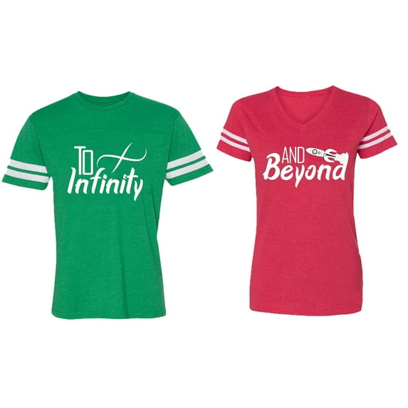 To Infinity & Beyond Matching Couple Cotton Jerseys (Men Green / Women Red) (Men M / Women XL)