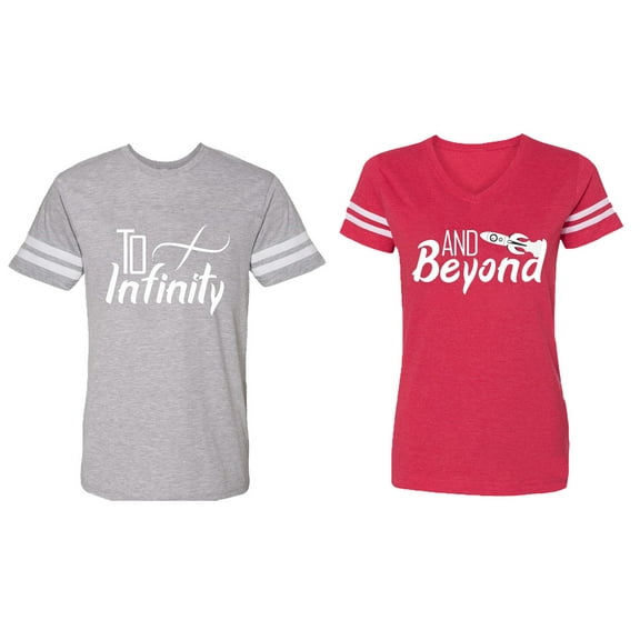 To Infinity & Beyond Matching Couple Cotton Jerseys (Men Heather / Women Red) (Men M / Women S)