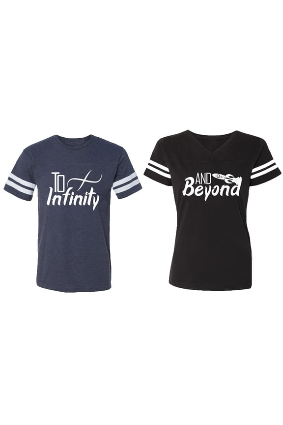 To Infinity & Beyond Matching Couple Cotton Jerseys (Men Navy / Women Black) (Men S / Women S)