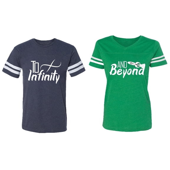 To Infinity & Beyond Matching Couple Cotton Jerseys (Men Navy / Women Green) (Men L / Women M)