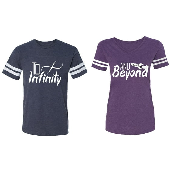 To Infinity & Beyond Matching Couple Cotton Jerseys (Men Navy / Women Purple) (Men XL / Women XL)