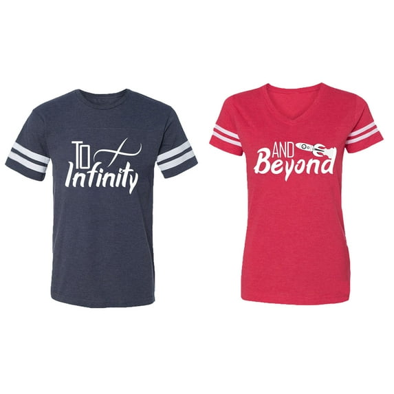 To Infinity & Beyond Matching Couple Cotton Jerseys (Men Navy / Women Red) (Men M / Women XXL)