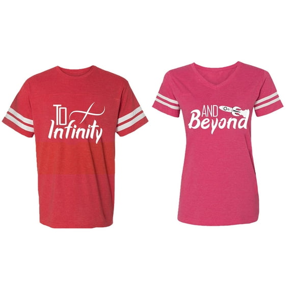 To Infinity & Beyond Matching Couple Cotton Jerseys (Men Red / Women Pink) (Men M / Women XL)