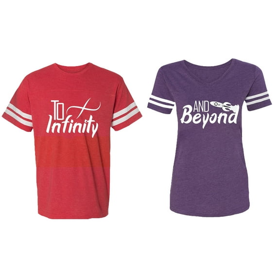 To Infinity & Beyond Matching Couple Cotton Jerseys (Men Red / Women Purple) (Men S / Women S)