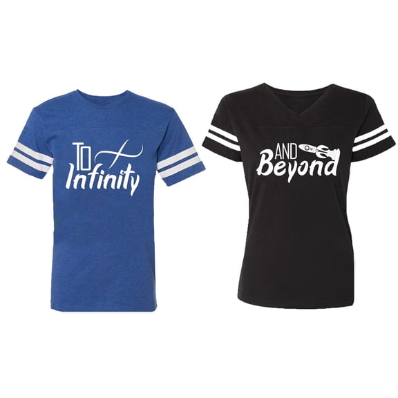 To Infinity & Beyond Matching Couple Cotton Jerseys (Men Royal / Women Black) (Men S / Women L)