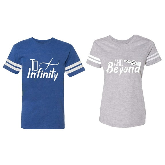 To Infinity & Beyond Matching Couple Cotton Jerseys (Men Royal / Women Heather) (Men S / Women XXL)
