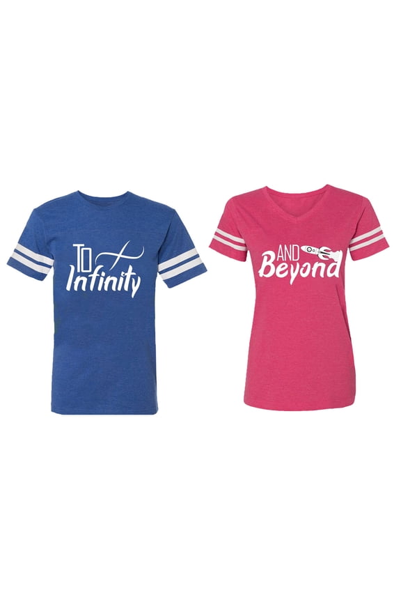 To Infinity & Beyond Matching Couple Cotton Jerseys (Men Royal / Women Pink) (Men L / Women L)