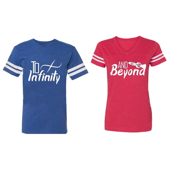 To Infinity & Beyond Matching Couple Cotton Jerseys (Men Royal / Women Red) (Men XL / Women XL)