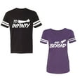 thumbnail image 1 of To Infinity and BeyondUnisex Couple Matching Cotton Jersey style T-Shirt Contrasting stripes on sleeves (Men Black / Women Purple) (Men XXXL / Women XXL), 1 of 3