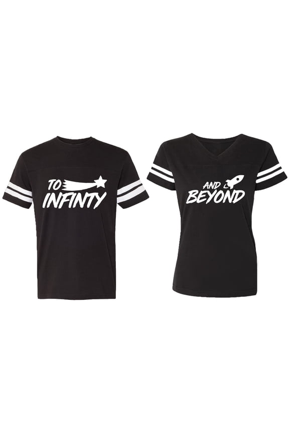To Infinity and Beyond Matching Couple Cotton Jerseys (Men Black / Women Black) (Men L / Women XXL)