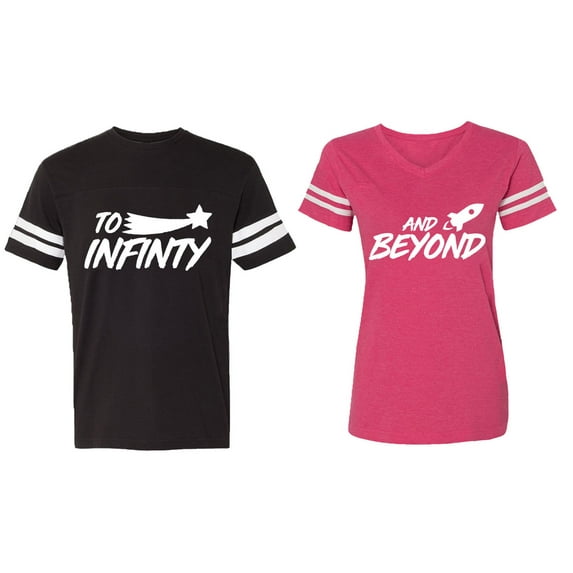 To Infinity and Beyond Matching Couple Cotton Jerseys (Men Black / Women Pink) (Men L / Women S)