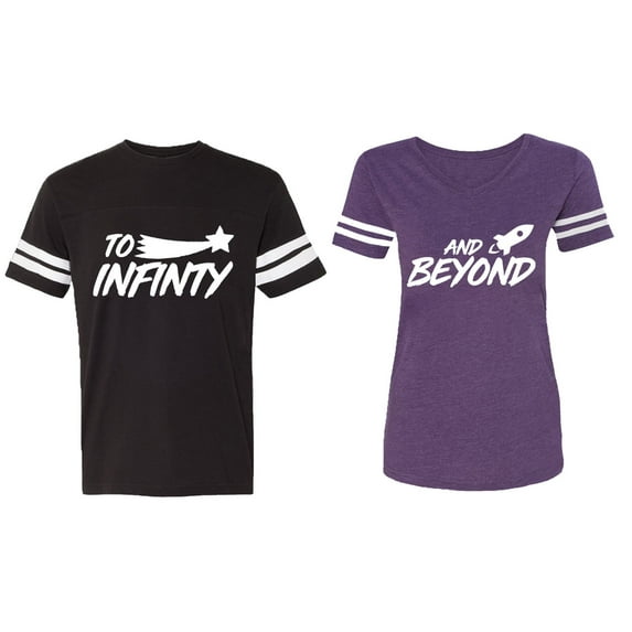 To Infinity and Beyond Matching Couple Cotton Jerseys (Men Black / Women Purple) (Men XL / Women L)