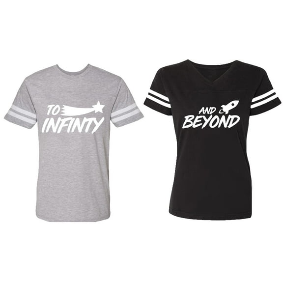 To Infinity and Beyond Matching Couple Cotton Jerseys (Men Heather / Women Black) (Men L / Women L)