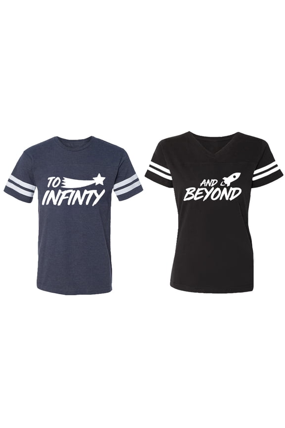 To Infinity and Beyond Matching Couple Cotton Jerseys (Men Navy / Women Black) (Men S / Women S)