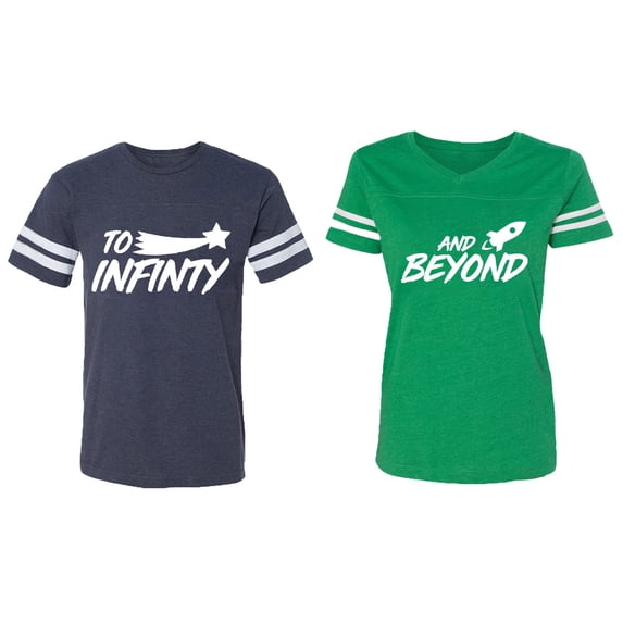 To Infinity and Beyond Matching Couple Cotton Jerseys (Men Navy / Women Green) (Men M / Women XXL)