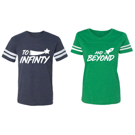To Infinity and Beyond Matching Couple Cotton Jerseys (Men Navy / Women Green) (Men XL / Women L)