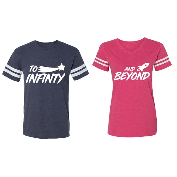 To Infinity and Beyond Matching Couple Cotton Jerseys (Men Navy / Women Pink) (Men L / Women L)