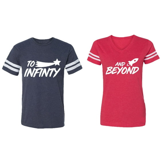 To Infinity and Beyond Matching Couple Cotton Jerseys (Men Navy / Women Red) (Men M / Women L)