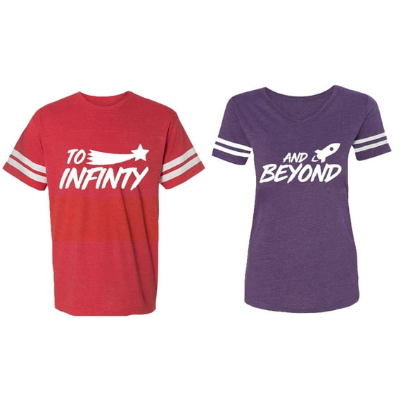 To Infinity and Beyond Matching Couple Cotton Jerseys (Men Red / Women Purple) (Men M / Women L)