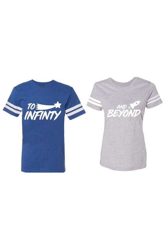 To Infinity and Beyond Matching Couple Cotton Jerseys (Men Royal / Women Heather) (Men S / Women XL)