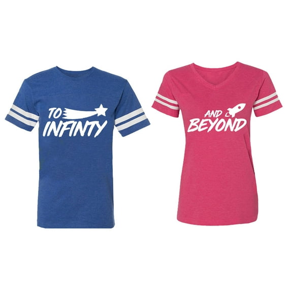 To Infinity and Beyond Matching Couple Cotton Jerseys (Men Royal / Women Pink) (Men XXL / Women M)