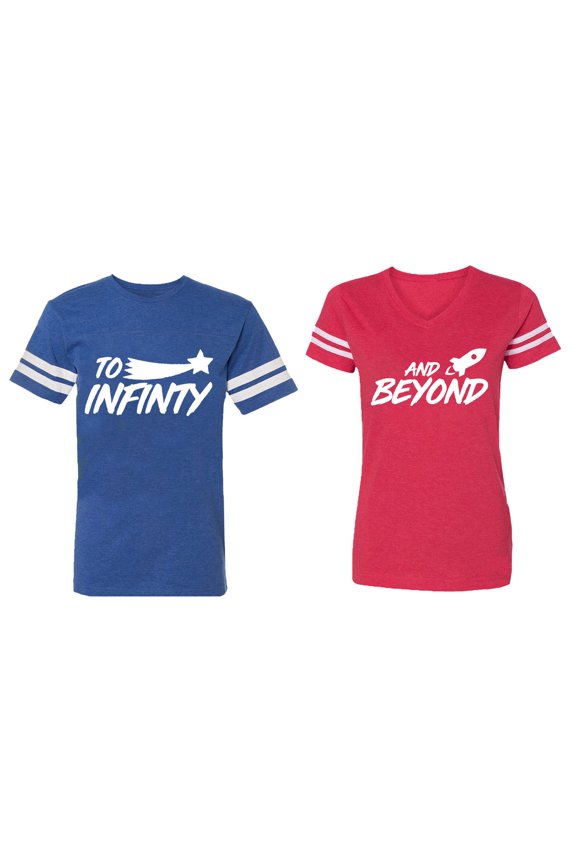 To Infinity and Beyond Matching Couple Cotton Jerseys (Men Royal / Women Red) (Men M / Women M)