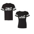 thumbnail image 1 of To Infinity and BeyondUnisex Couple Matching Cotton Jersey style T-Shirt Contrasting stripes on sleeves (Men Black / Women Black) (Men S / Women M), 1 of 3