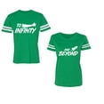 thumbnail image 1 of To Infinity and BeyondUnisex Couple Matching Cotton Jersey style T-Shirt Contrasting stripes on sleeves (Men Green / Women Green) (Men M / Women XL), 1 of 3