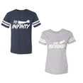 thumbnail image 1 of To Infinity and BeyondUnisex Couple Matching Cotton Jersey style T-Shirt Contrasting stripes on sleeves (Men Navy / Women Heather) (Men M / Women L), 1 of 3