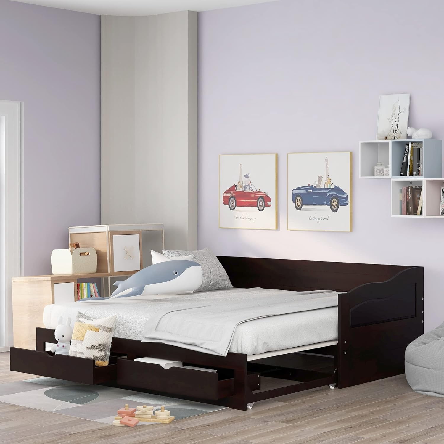 To King Daybed With Storage Drawers, Wood Extendable Daybed With