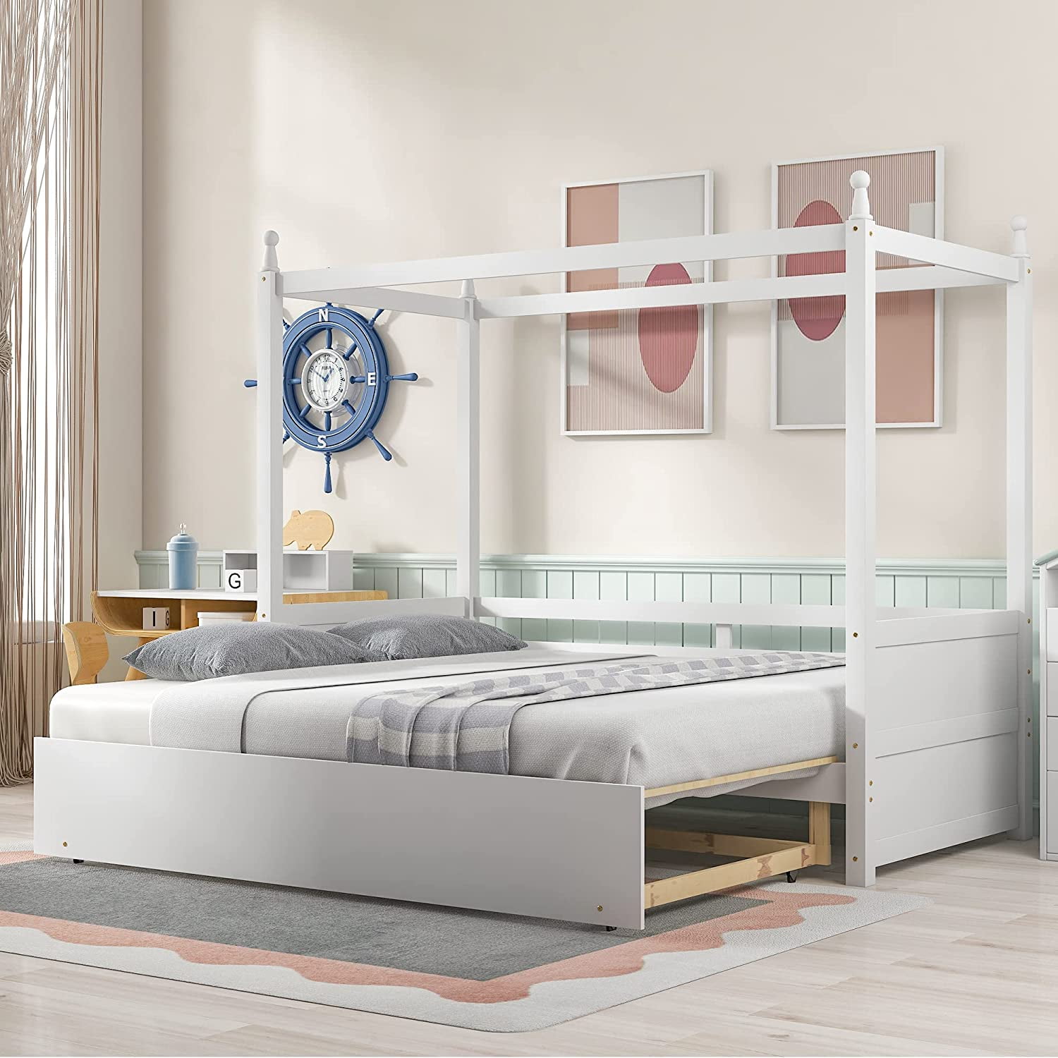 To King Extendable Daybed, Daybed With Pull-Out Platform Bed Canopy Bed ...