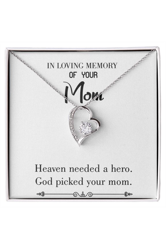 To Mom Remembrance Message God Picked Mom White Forever Necklace w Message Card