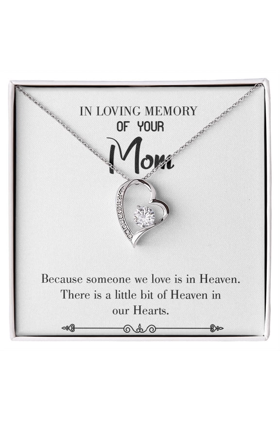 To Mom Remembrance Message Heaven in Our Hearts White Forever Necklace w Message Card